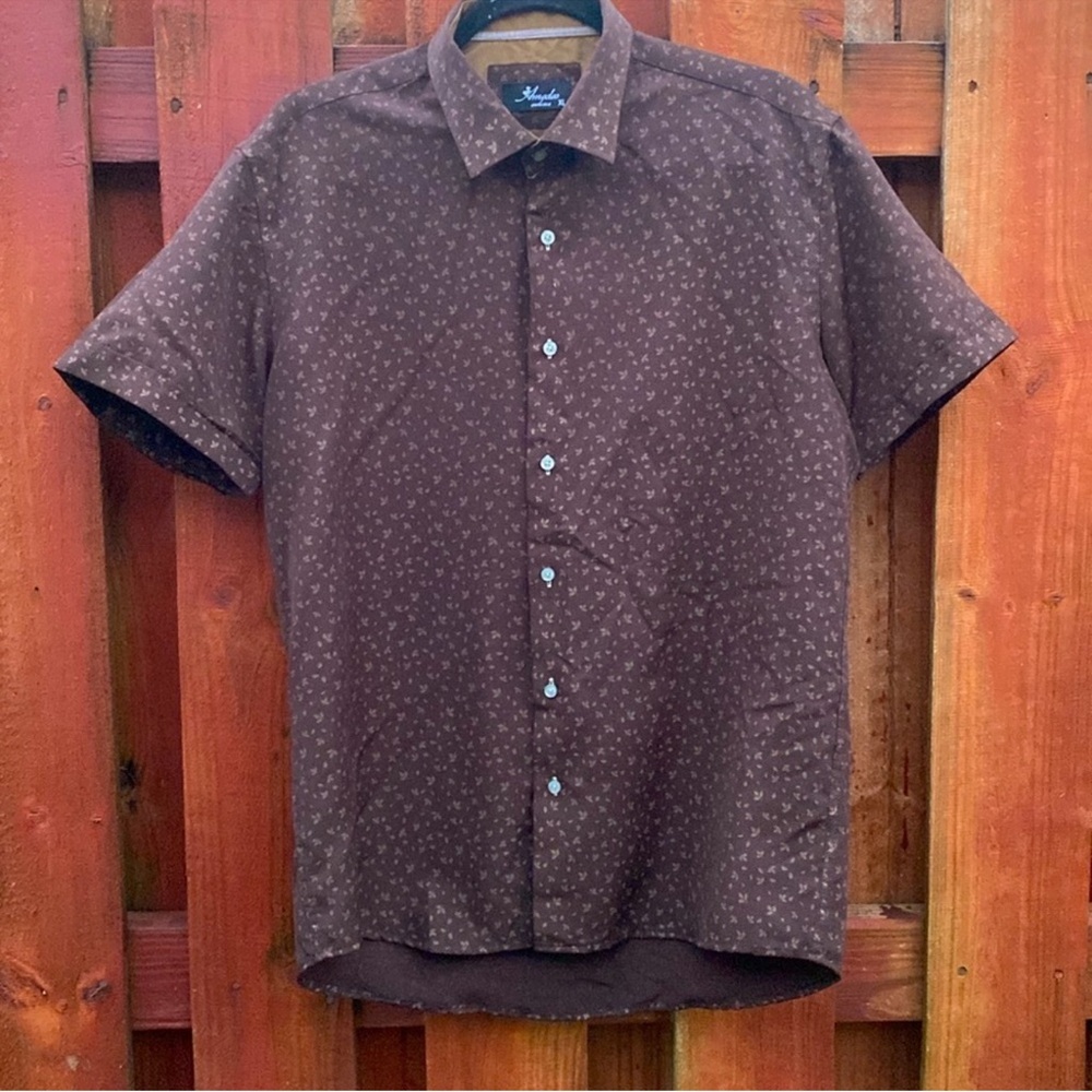 Amedeo Exclusive Men's Brown Patterned Short Sleeve Shirt Size XL